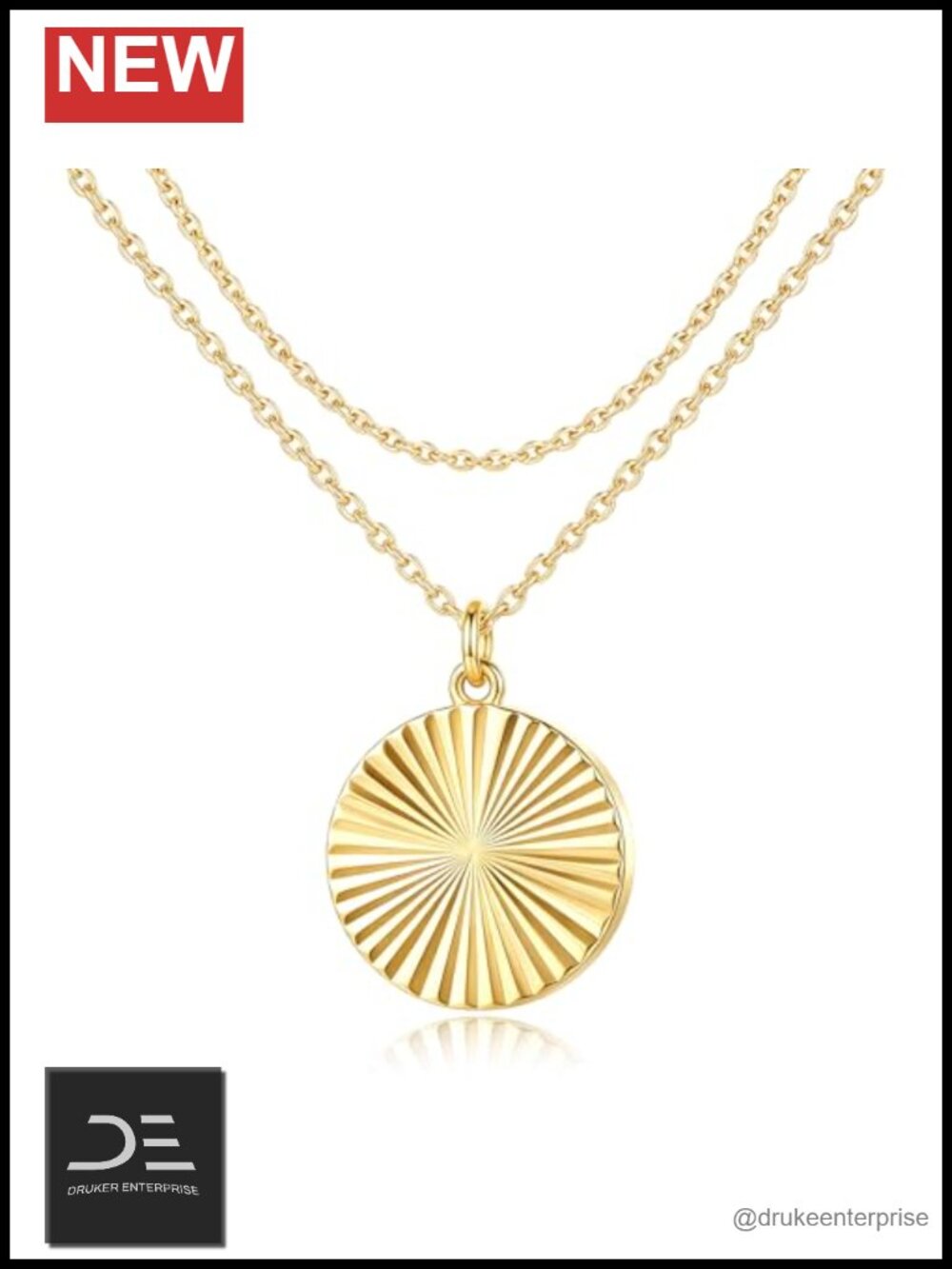 14K Gold Layered Circle Coin Pendant Necklace Women